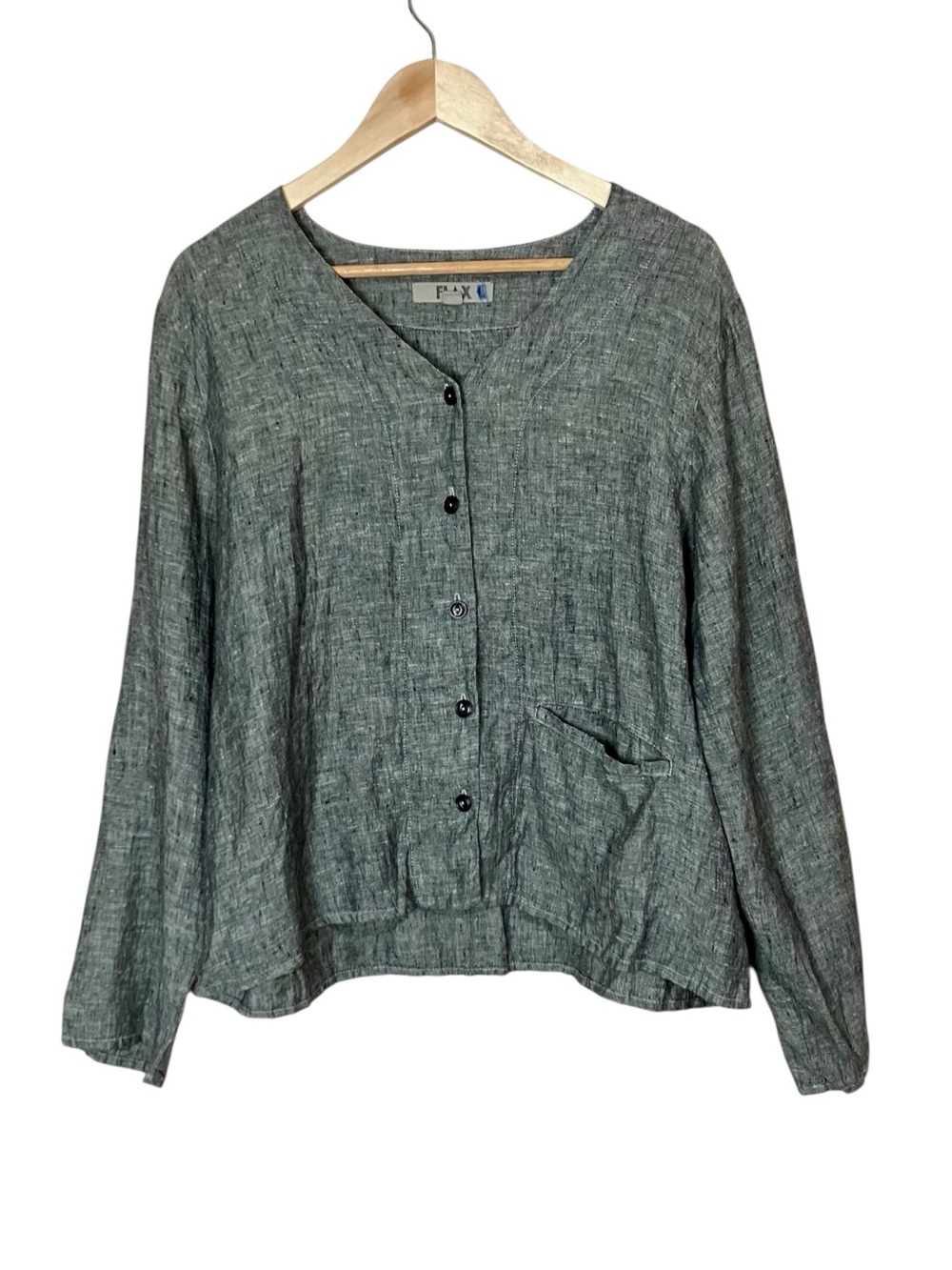 Flax 100% Linen Long Sleeve Button Down Shirt with Hip Pocket Size Medium